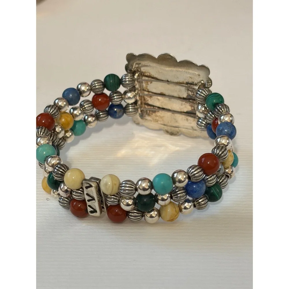 Carolyn Pollack Relios Sterling Multi Gemstone Desert Scene Beaded Cuff Bracelet